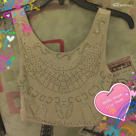 BEBE Sequin Crop Tank Top