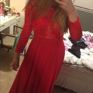 Long sleeved red prom dress!