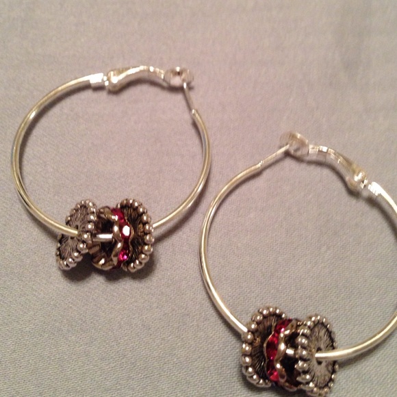 💕Cute Handmade Silver Hoops with Purple Bling