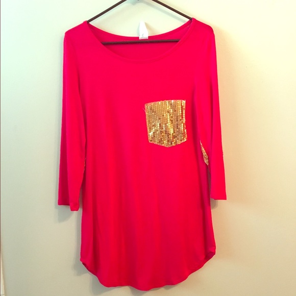 Very pretty red shirt with sequin pocket