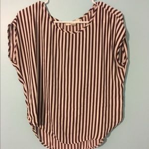 Red stripped shirt.