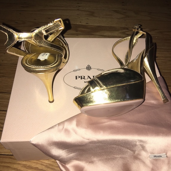 Prada Leather T-Strap platform Sandals G.Metallic - Picture 2 of 4