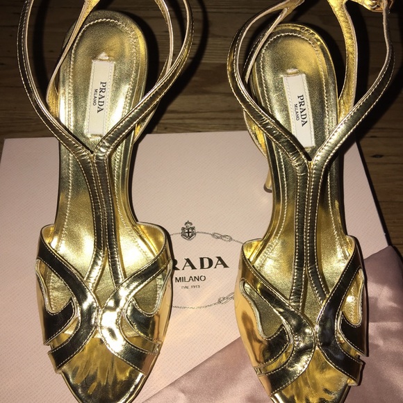 Prada Leather T-Strap platform Sandals G.Metallic - Picture 3 of 4