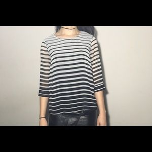 Striped black and white mid-sleeve top