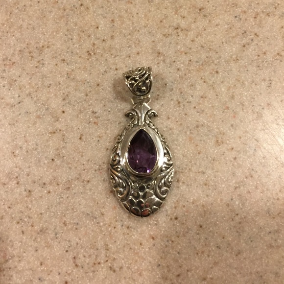 New Sterling Silver Pendant with Amethyst CZ - Picture 1 of 3