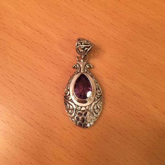New Sterling Silver Pendant with Amethyst CZ - Picture 2 of 3