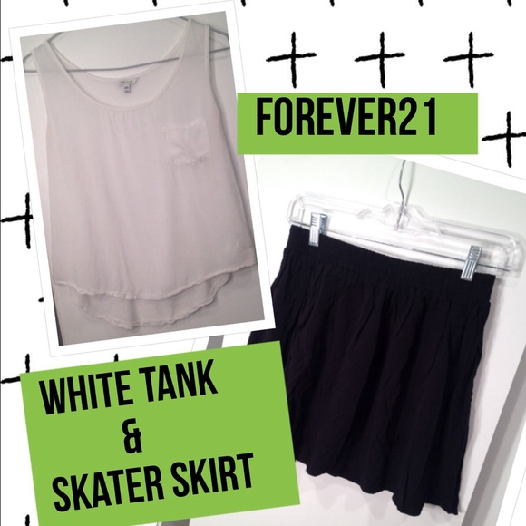 F21 - white sheer tank top & blk skater skirt!