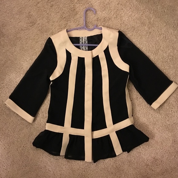 Sheer Black and Cream Peplum Top