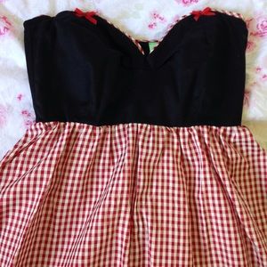 Red Gingham Strapless Dress