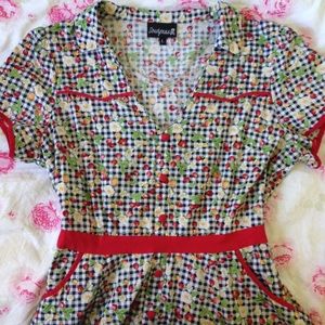 Sourpuss Navy Gingham Cherry & Strawberry Dress