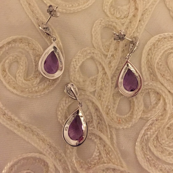 Sterling Silver Amethyst Natural with CZ pend/Earr - Picture 2 of 3