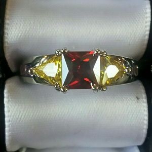 Garnet & citrine cz ring, size 7