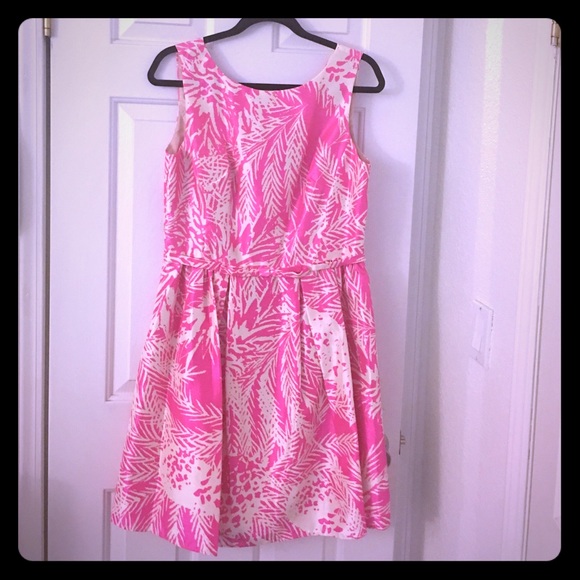 Hot pink/white tropical print party dress
