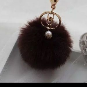 Rabbit faux fur keychain/ Pom Pom keychain