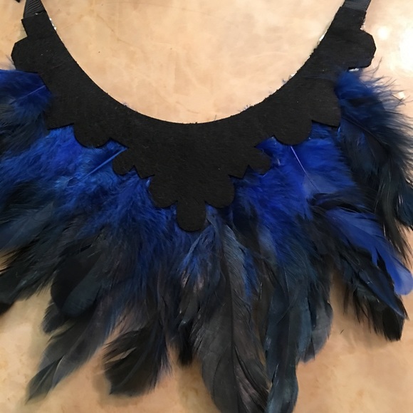 Jeweled Blue Feathers Statement Necklace - Picture 6 of 7