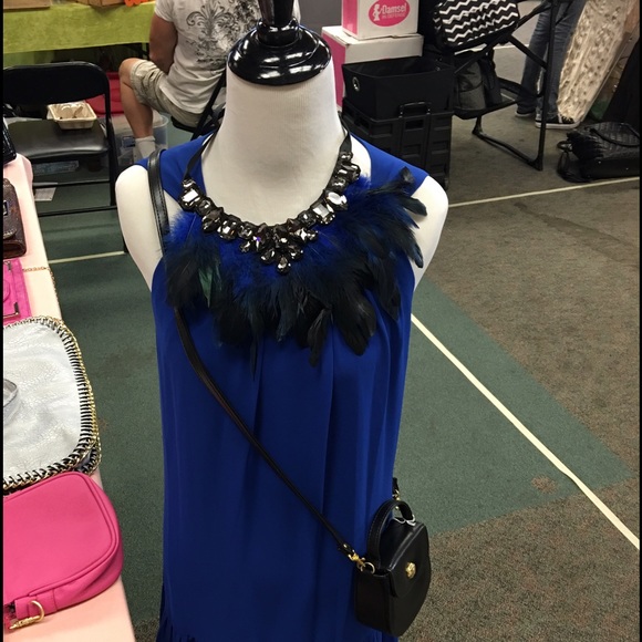 Jeweled Blue Feathers Statement Necklace - Picture 7 of 7