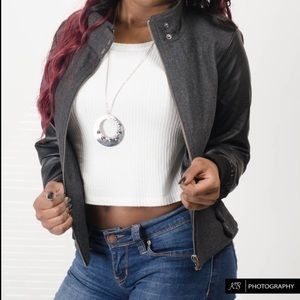 Leather and cotton jacket
