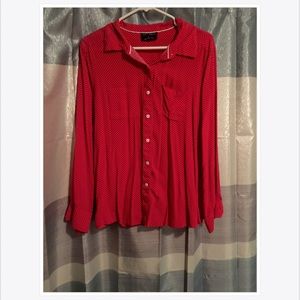 Vintage red and white polka dot button up blouse.