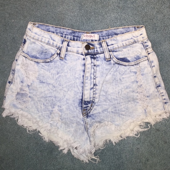 Acid-wash High-waisted Denim Shorts