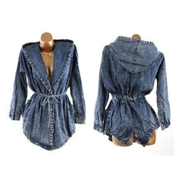 Hooded Acid-Wash/Light-Wash Denim Jacket