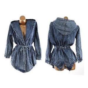 Hooded Acid-Wash/Light-Wash Denim Jacket