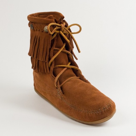 Fringe Ankle-High Moccasin Boots by Minnetonka