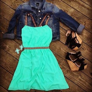 ISO mint green/ teal dress with Aztec straps