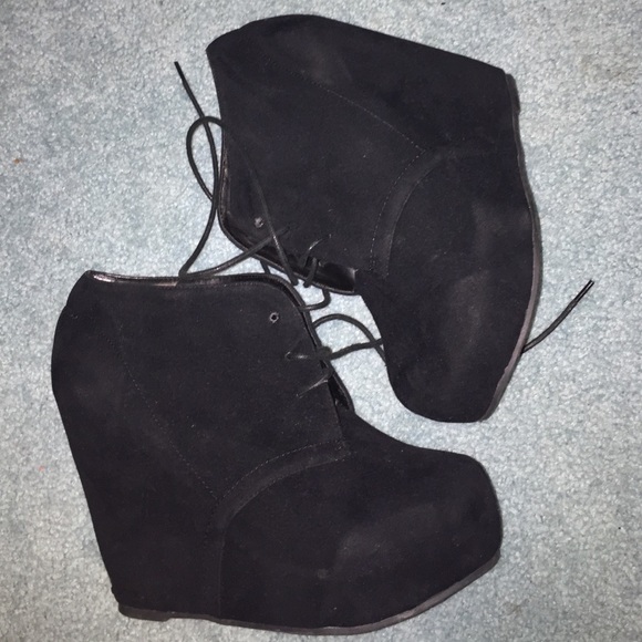 Black Suede Wedge Booties Heels