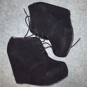 Black Suede Wedge Booties Heels