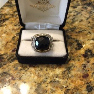 David Yurman black onyx and diamond 17mm ring.