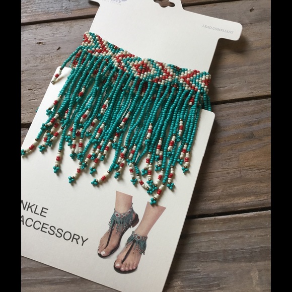 Bohemian seed beaded fringe anklet (pair) - Picture 2 of 4