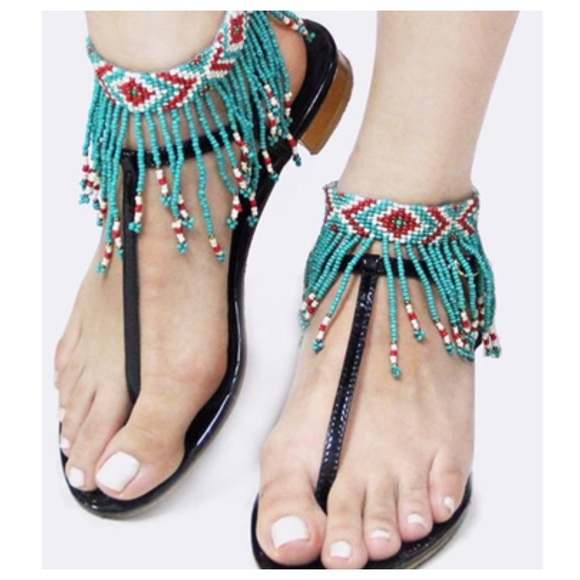 Bohemian seed beaded fringe anklet (pair) - Picture 4 of 4