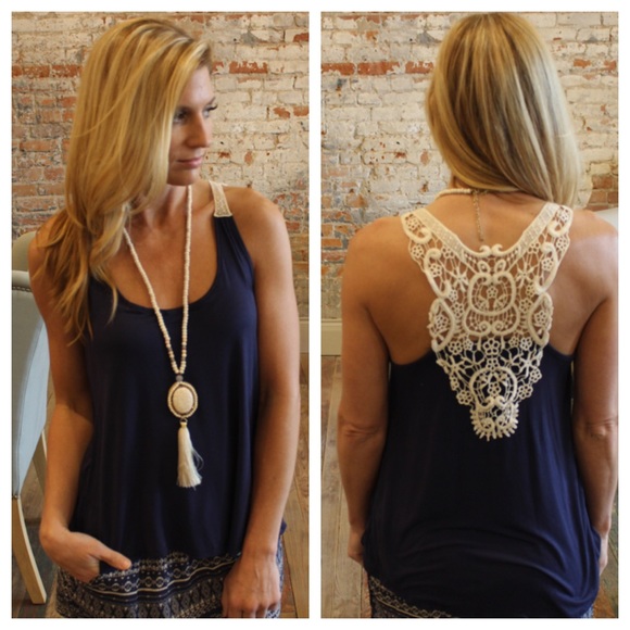 Tops - Navy crochet back tank