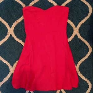 Red, strapless skater dress
