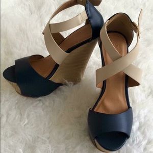 BEAU + ASHE BLUE & TAUPE WEDGES NWB