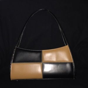 Classy Black and Camel Faux Leather Handbag