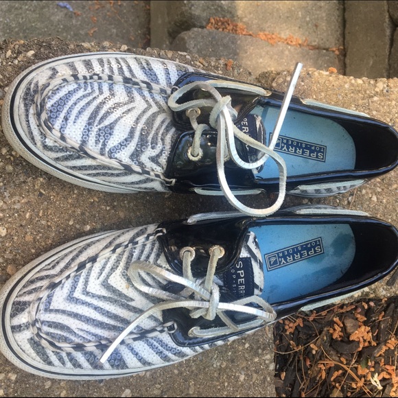Zebra sperry boat shoes sequins