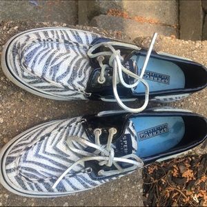 Zebra sperry boat shoes sequins