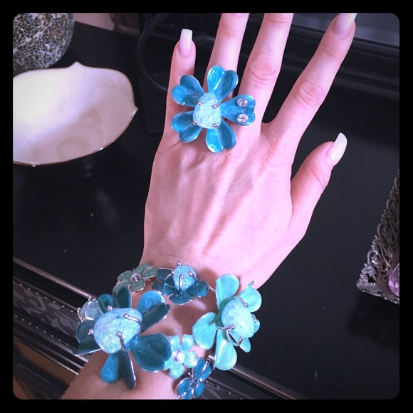 🌸 Blue Flower Ring and Bracelet 🌸