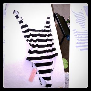 Chloe Rose white n black stripe low back swim suit