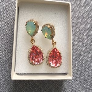 Elegant mint and coral teardrop earrings