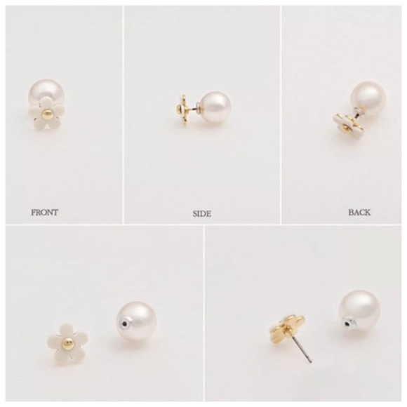 ED12 Double Sided Pearl Flower Earrings - Picture 2 of 2
