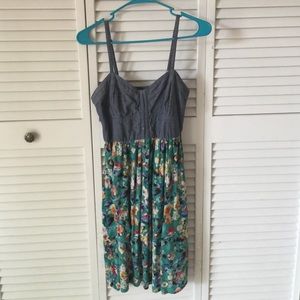 Denim top with floral pattern bottom. Size L