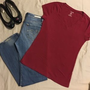 Wet Seal Red V-Neck Tee