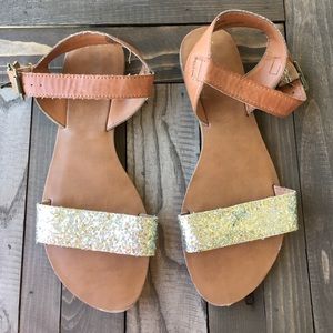 Silver/Gold and Brown Sparkly Sandals! Sz 8