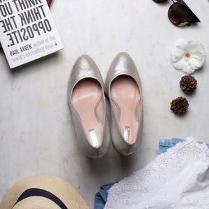 Schutz Silver Linen Espadrilles