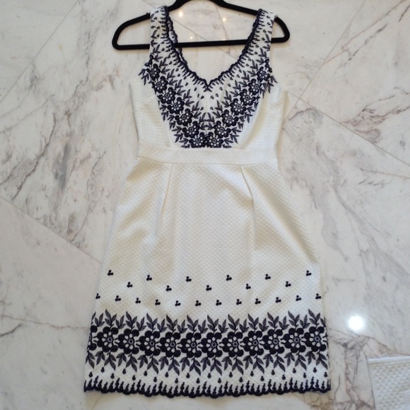 Crisp white and navy trim dress.