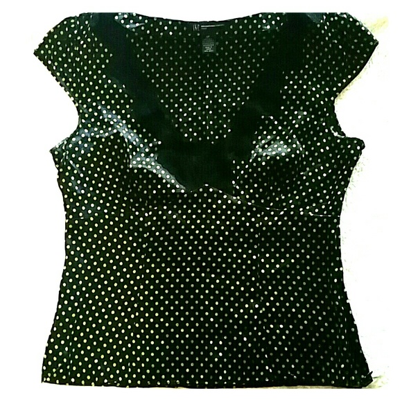 INC- Black and green polka dot silk blouse - Picture 1 of 4