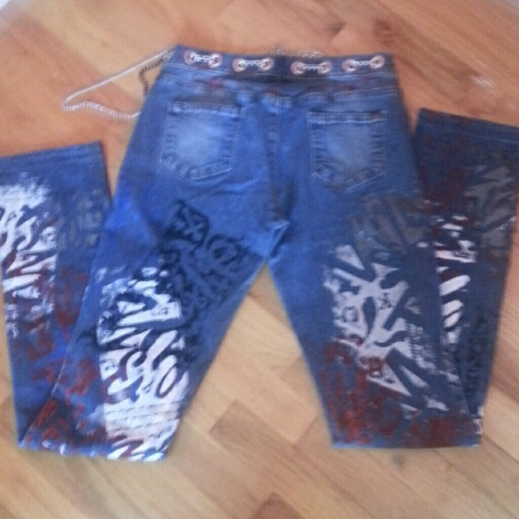 OOAK Graffiti Chain Ultimate Concert Jeans - Picture 4 of 6