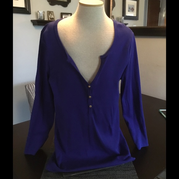 J. Crew perfect tee with gold buttons.